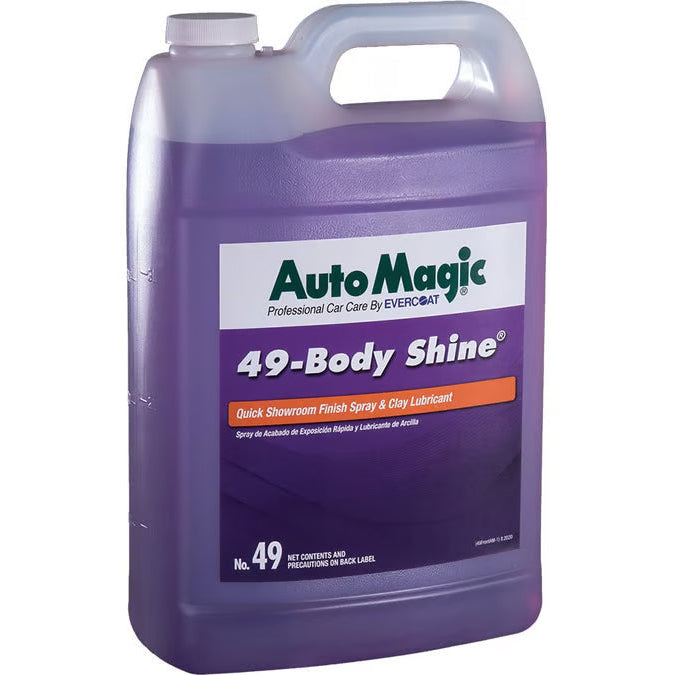 Purple bottle of Auto Magic 49-Body Shine on a white background