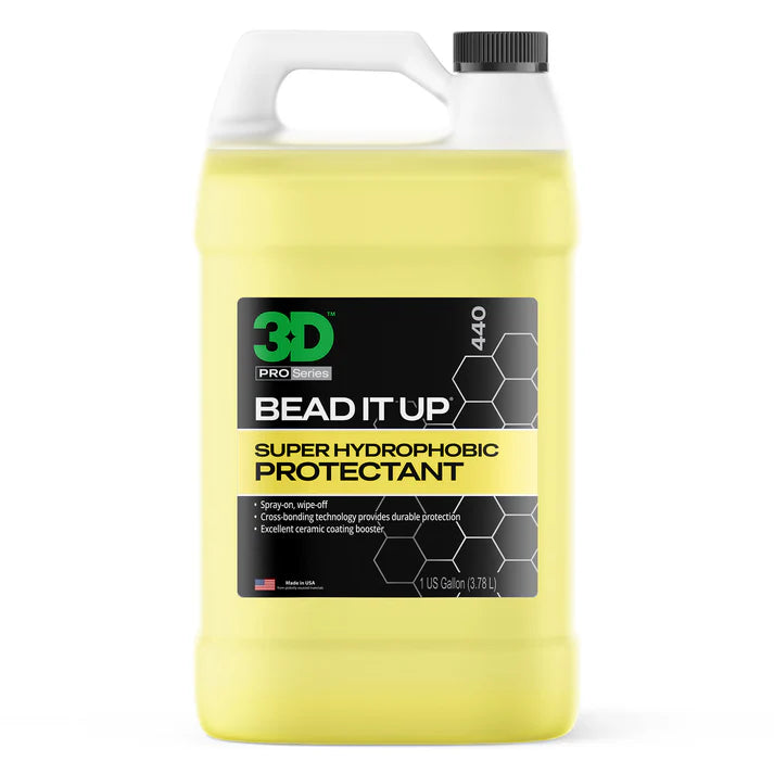 Yellow bottle of 3D Pro Series Bead It Up Super Hydrophobic Protectant on a white background