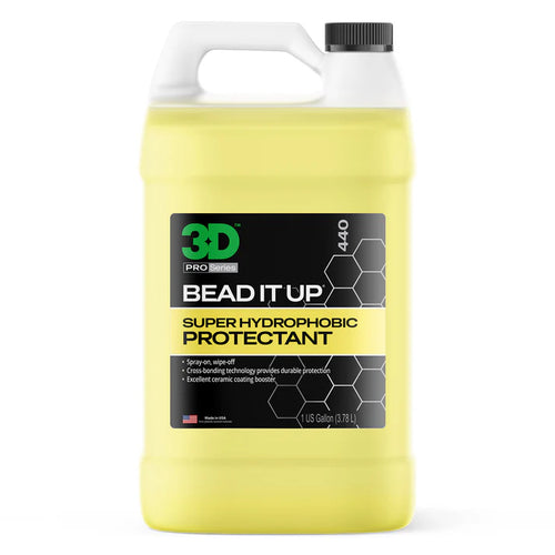 Yellow bottle of 3D Pro Series Bead It Up Super Hydrophobic Protectant on a white background