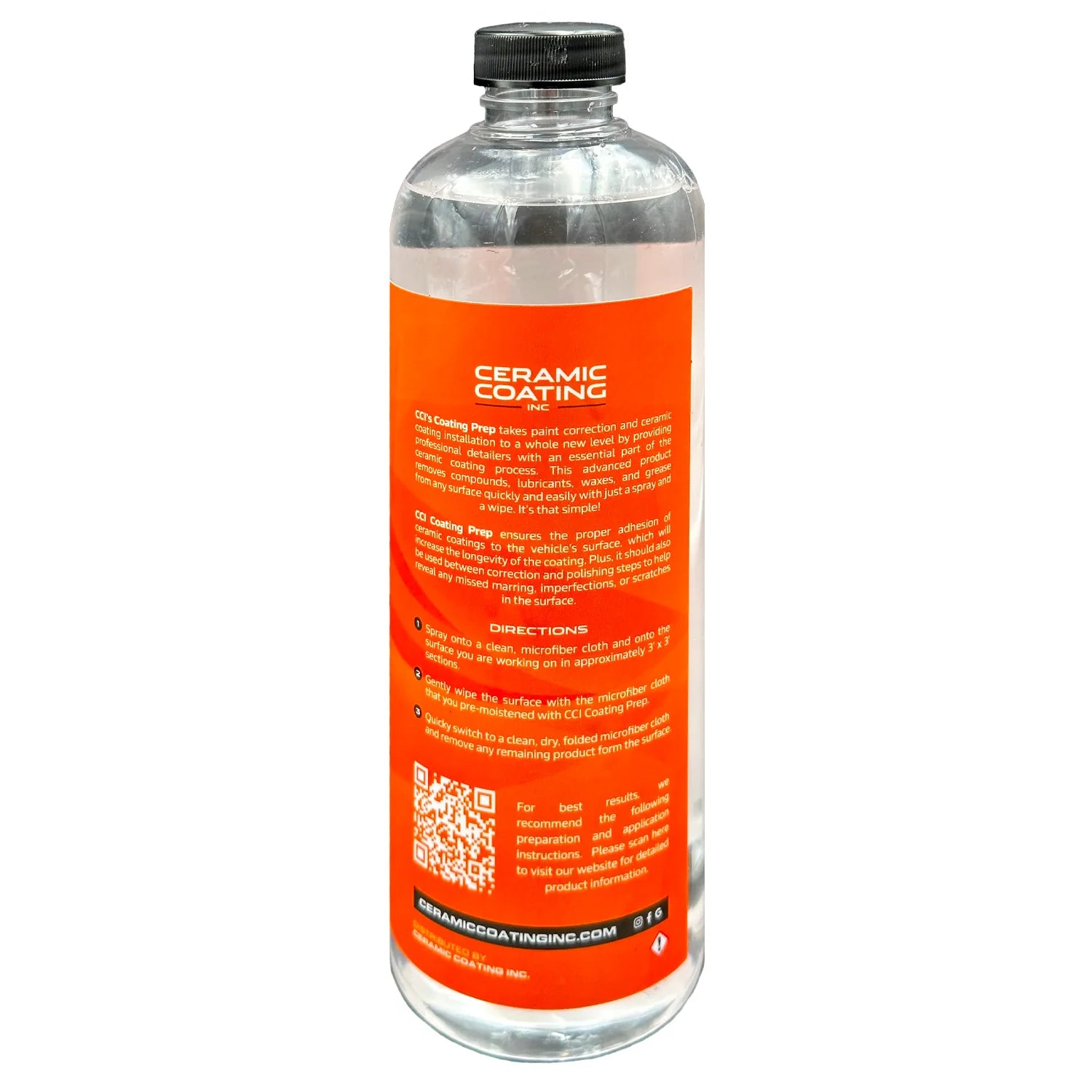 Bottle of ceramic coating with an orange label on a white background
