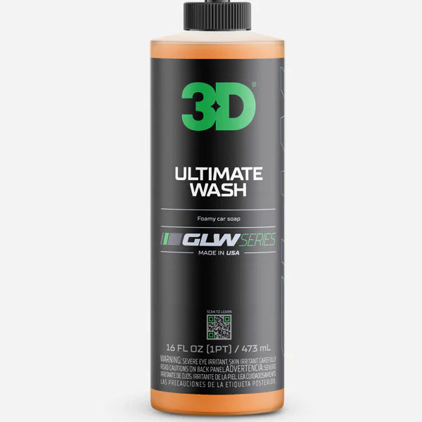 Bottle of 3D Ultimate Wash car wash product on a white background