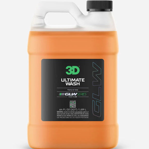 Orange container of 3D Ultimate Wash with GLW logo on a white background