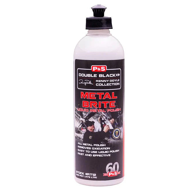 Bottle of Metal Brite car care product on a white background