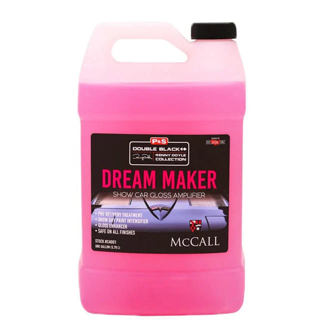 Pink bottle of 'Dream Maker' car gloss amplifier with a black label on a white background