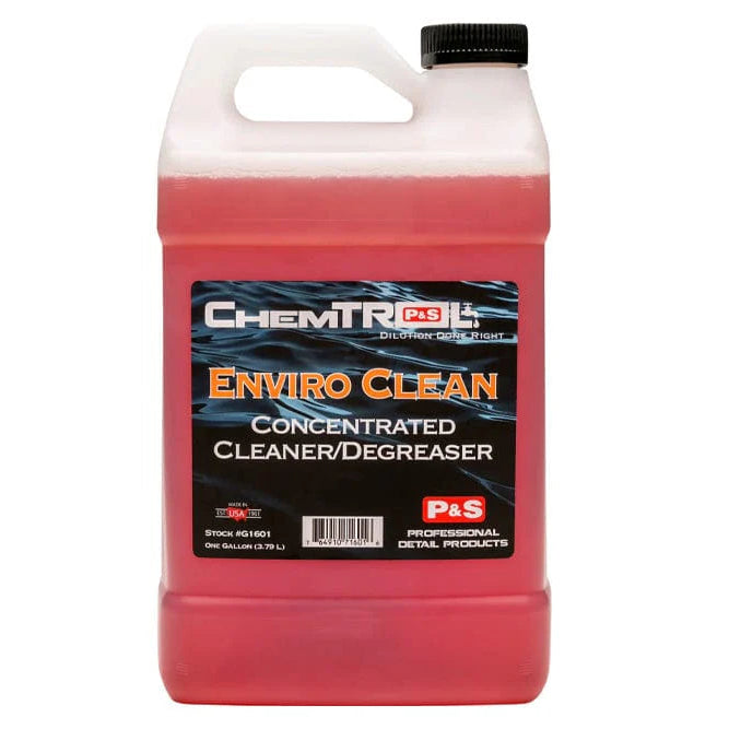 Red and white container of ChemTreat Enviro Clean cleaner/degreaser on a white background