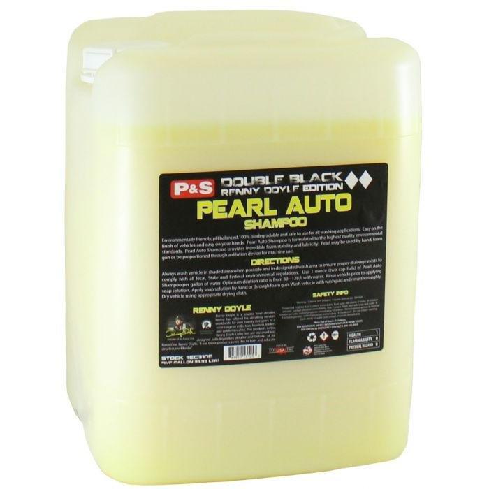 Yellow container of P&S Double Black Pearl Auto Shampoo on a white background
