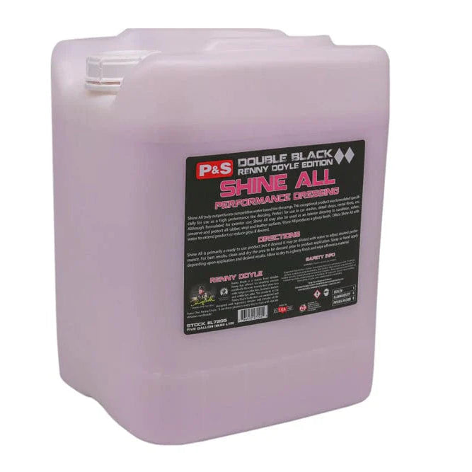 Purple container of 'Double Black Shine All' car care product on a white background